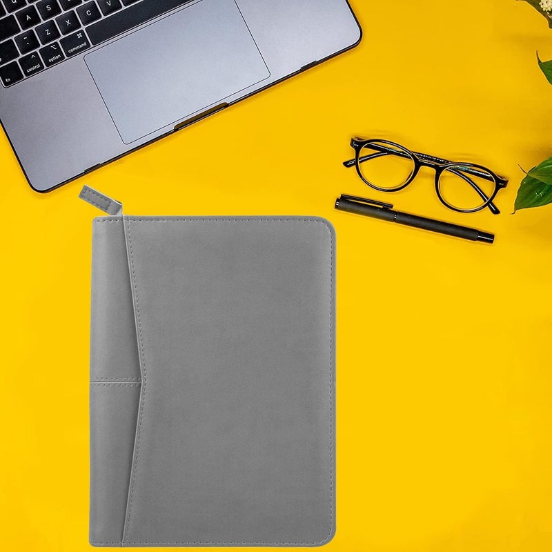 Gorbado Junior Business Padfolio - A5 PU Leather Portfolio Binder & Zippered Binder Folder with 5 x 8 Writing Pad and Interior Storage Pocket Executive Business Organizer for Men Women,Gray - Image 4